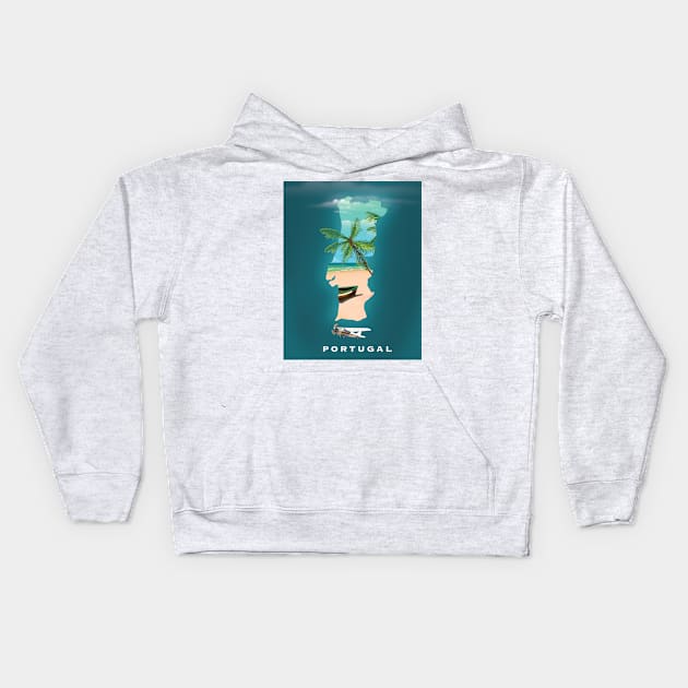 Portugal Map Travel Poster Kids Hoodie by nickemporium1